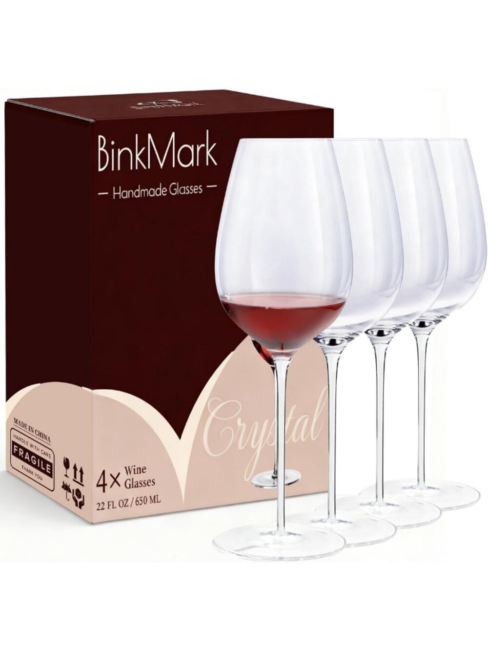 Elegant Hand-Blown Crystal Red Wine Glasses Set of 4 | 22oz | Ultra-Thin Rim